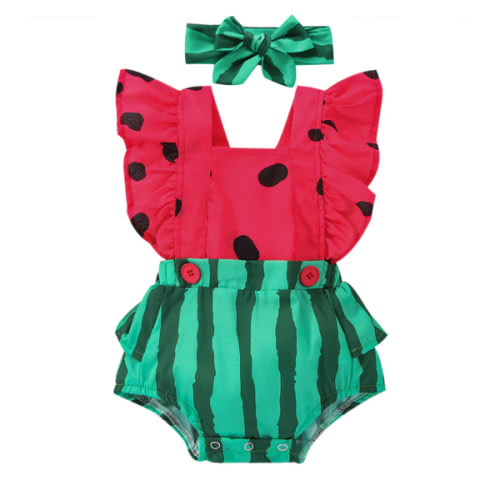 SWEET WATERMELON Romper with Headband - Hazel & Bo