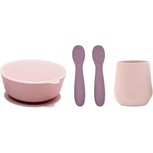 WeeSprout First Feeding Set - Silicone Baby Training Cup 2 Oz, Suction Bowl 10 Oz with Lid & 2 Baby Led Weaning Spoons - For Children 4+ Months - Non-Slip Grip - Dishwasher & Microwave Safe