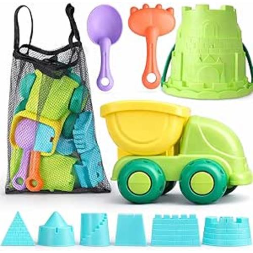 TOY Life Beach Toys for Toddlers Age 3-5, Sandbox Toy Building Sets with Sand Bucket Dump Truck and Waterproof Mesh Bag, Travel Sand Castle Toys for Kids