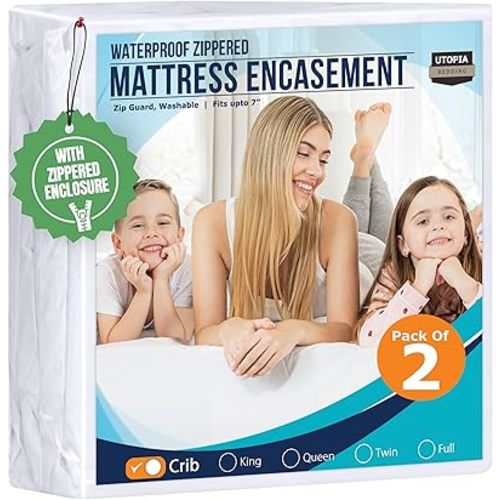 Utopia Bedding Zippered Mattress Encasement Crib Size (Pack of 2), 100% Waterproof, Dust Mite and Bed Bug Proof Mattress Protector, Absorbent 6-Sided Mattress Cover