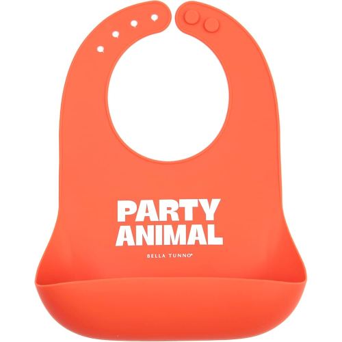 Baby Bib for Eating by Bella Tunno, Waterproof Silicone Bib with Large Food Catcher, Adjustable Fit for Babies 4-12 months & Toddlers 1-3 Years, Boys & Girls, Party Animal