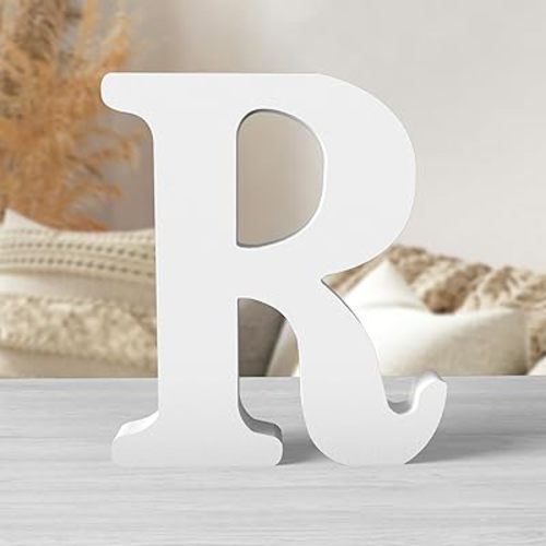 8 Inch White Wood Letters Unfinished Wood Letters for Wall Decor Decorative Standing Letters White Block Letters for Wall Decoration for Craft Home Party Projects (R)