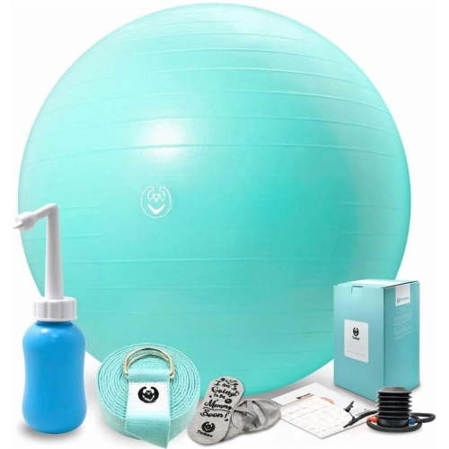 Birth Ball - Birthing Ball for & Labor - Including Birthing Ball/Peri Bottle/Yoga Strap/Non-Slip Socks - Ball for Exercises Set with Quick Foot Pump & Instruction Poster