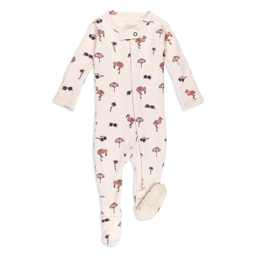 Flamingo | Organic Zipper Footie 0-3m