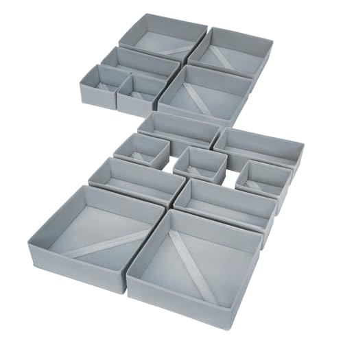 DIMJ Drawer Organizer Clothes, 15 Pack Underwear Organizer, Foldable Closet Bins, Sock Organizer Bra Cube, Fabric Dresser Box for Clothes, Bra, Socks, Tie (Grey)