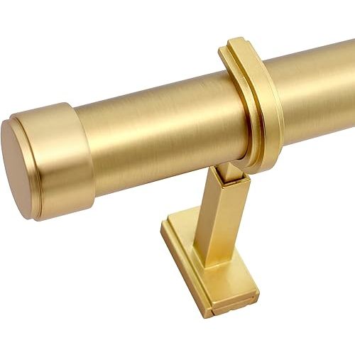 BlastHome® Non-Adjustable Luxury Curtain Rods for Windows, 1 ¼” Rod Set, 3 foot Fixed Length, Brushed Gold