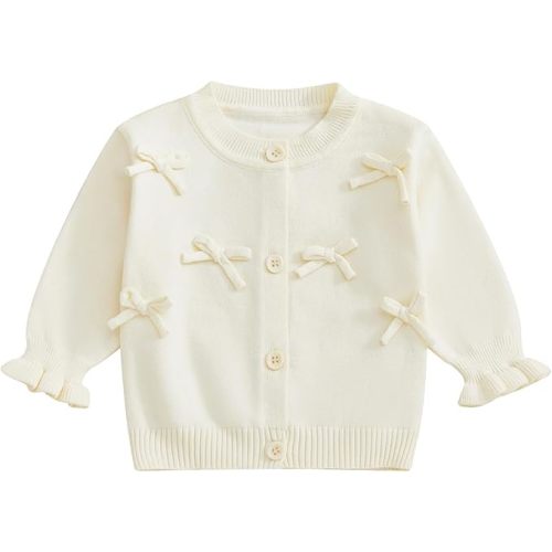 Hnyenmcko Baby Girl Cardigan Sweater Long Sleeve Button Up Striped/Embroidered Knit Sweaters Toddler Fall Winter Clothes