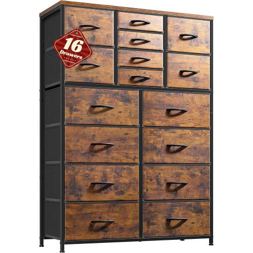 57“H Tall Dresser for Bedroom with 16 Drawers,Fabric Dressers & chests of Drawers for Bedroom,Large Dresser for Closet,Sturdy Metal Frame & Wood Top,Entryway, Hallway(Rustic Brown)