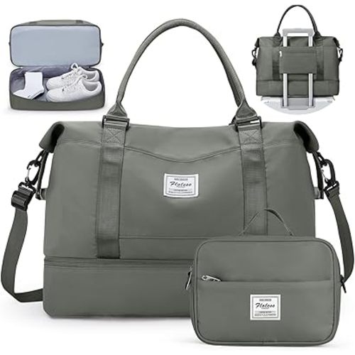 Travel Duffel Bag with Shoes Compartment, Carry on Overnight Weekender Bags for Women, For Spirit Airlines 18x14x8 Personal Item Bag