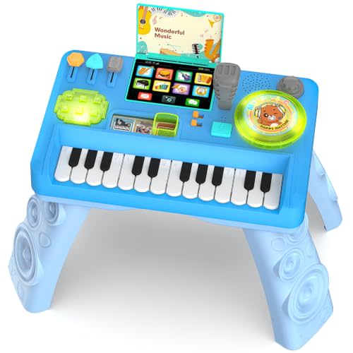 Thremhoo Baby DJ Table Musical Piano Toys for Toddlers with Music & Light | Baby Activity Table Toddler Learning Educational Music Instruments Toy for Boy Girl First Christmas Birthday Gifts
