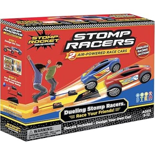 Stomp Rocket Stomp Racers Air Powered Race Cars, 2 Car Racer Pack - Dueling Stomp Racers Toy Car Launcher - Fun Backyard & Outdoor Multi-Player Kids Toys Gifts for Boys, Girls & Toddlers