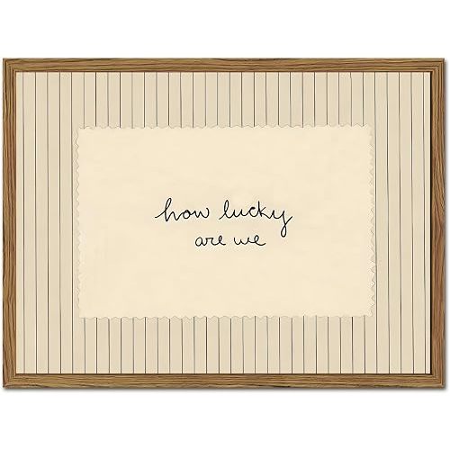 How Lucky Are We Wall Art Trendy Preppy Inspirational Quote Sign Wall Decor Picture Vintage Striped Poster Canvas Painting Print for Living Room Bedroom 12x16 inch Wood Framed