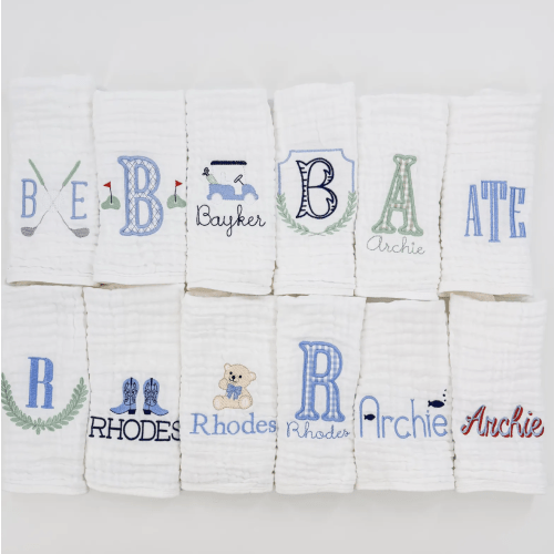 Monogrammed Burp Cloths & Bibbs