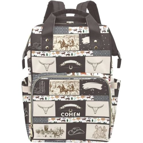Personalized Diaper Backpack Western Cowboy Multi Function Diaper Bag Travel Daypack Nursing Nappy Changing Bag