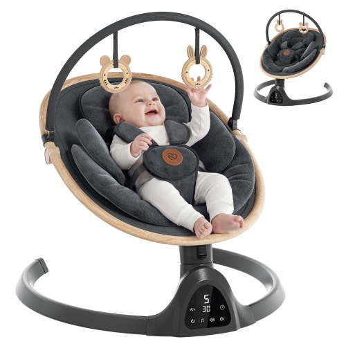 Baby Swing, Portable Bluetooth Infant Swing with Timer, 5 Speeds, 10 Lullabies, 5-Point Harness, Black