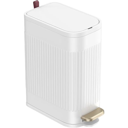 BETHEBEST Bathroom Trash Can with Lid,Soft Close,Step Pedal,4 Gallon/15Liter Small Gargebe Can with Removable Inner Bucket,Stainless Steel Trash Can for Bathroom,Office,Bedroom(White)