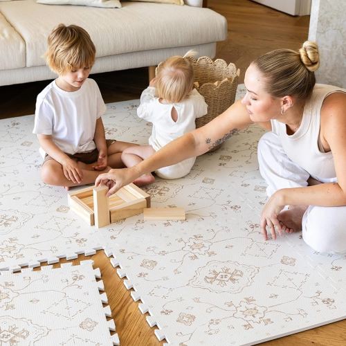 Baby Play Mat for Floor – 6x6ft Vintage Vanilla | Soft Non Toxic Premium EVA Foam Tiles for Tummy Time, Crawling & Playroom – Waterproof Floor Mat for Babies & Toddlers Lillefolk (9 Tiles)
