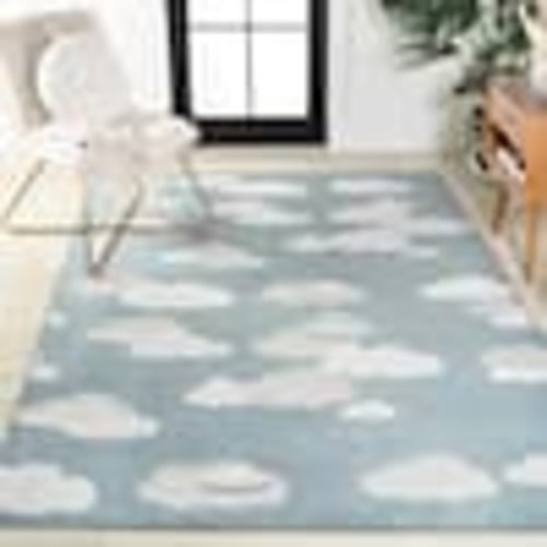 JONATHAN Y Hedwig High-low Youth Cloud Scandi Rug Blue/Ivory 5 ft. x 8 ft. Indoor/Outdoor Area Rug SCN105A-5