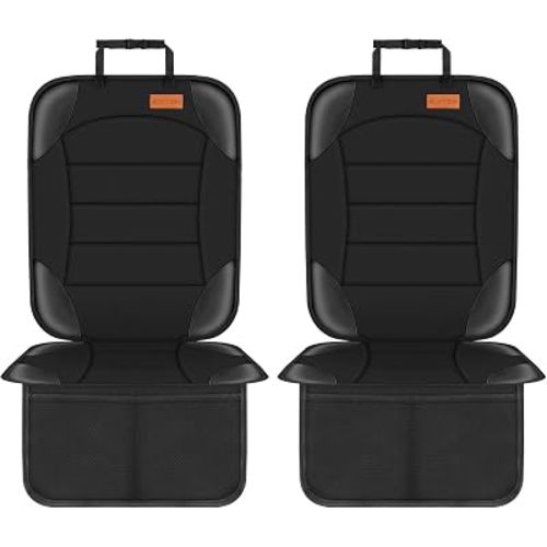 Car Seat Protector for Child Seat Cushion for Leather and Fabric Seats, 2 Mesh Pockets, Non-Slip Backing, Carseat Protectors for Vehicles, Baby, Pets (2 Pack)