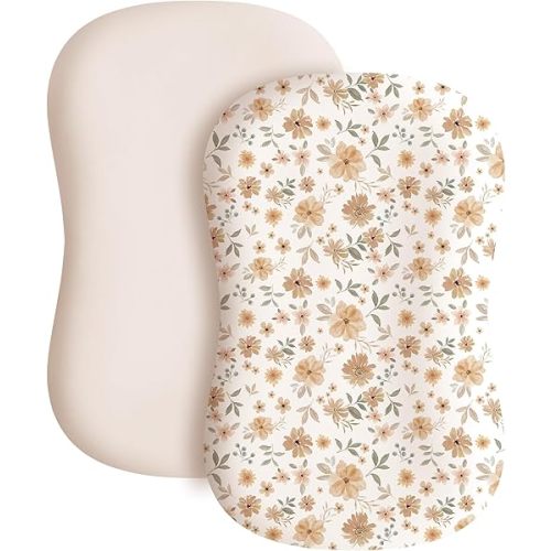 Konssy 2 Pack Baby Lounger Cover, Stretchy and Soft Newborn Lounger Cover, Infant Lounger Slipcover for Boys Girls, Covers Only (Flourish,Cream)