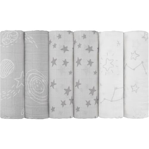 Maliton Muslin Swaddle Blankets for Newborn, 6-Pack Breathable Receiving Blanket (27" x 27") Soft Baby Blankets for Girls and Boys, Baby Burp Cloth with 3-Layer Cotton Design for Infant Wrap(Universe)