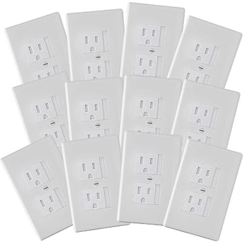 Safety Innovations Self-Closing Babyproof Outlet Covers - (For Center Screw Outlets Only) An Alternative To Wall Socket Plugs for Child Proofing, (12-Pack), (1-Screw), (White) White)