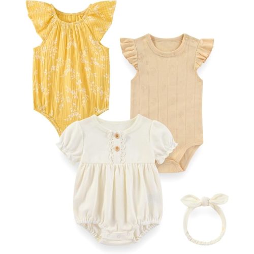3Pcs Cotton Baby Girl Bodysuits Soft Infant Summer Rompers Set