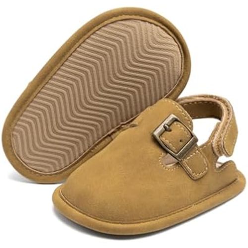 Miamooi Baby Boys Girls Suede Clogs Adjustable Lightweight Sandals Non Slip Newborn House Slippers Prewalk Crib Shoes 0-18 Months