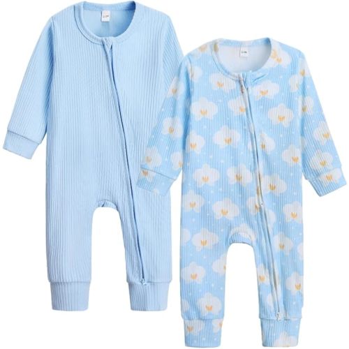 Bafeicao Unisex Baby Boy Girl 2/3 Pack Rompers Long Sleeve 2 Way Zipper One Piece Jumpsuits Clothes Sets