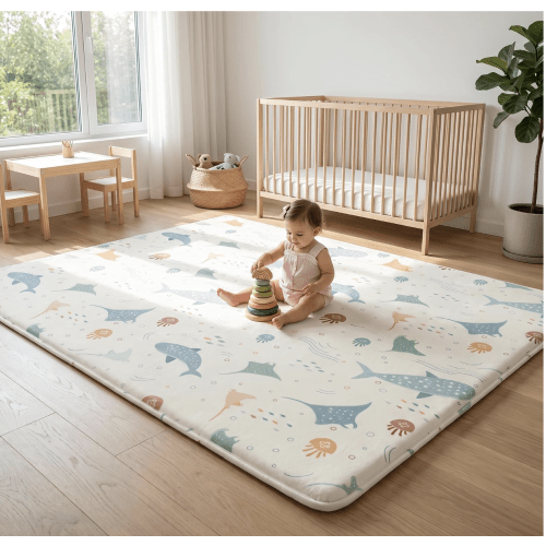 1.5" Thick Baby Play Mat for Floor, 71x79 Foam Play Mat Ocean World