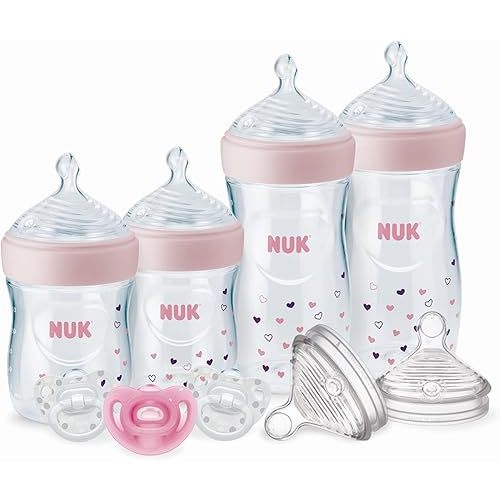NUK Simply Natural Giftset with SafeTemp and Anti-Colic Vent Bottles for Natural Feeding, Includes 9 Pieces
