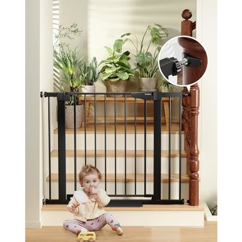 Cumbor 29.7-40.6" Baby Gate for Stairs, Baby Essential Safety Gate, Mom's Choice Awards Winner-Dog Gate for Doorways, Pressure Mounted Auto-Close Pet Gates for Dogs Indoor, Durable Child Gate, Black