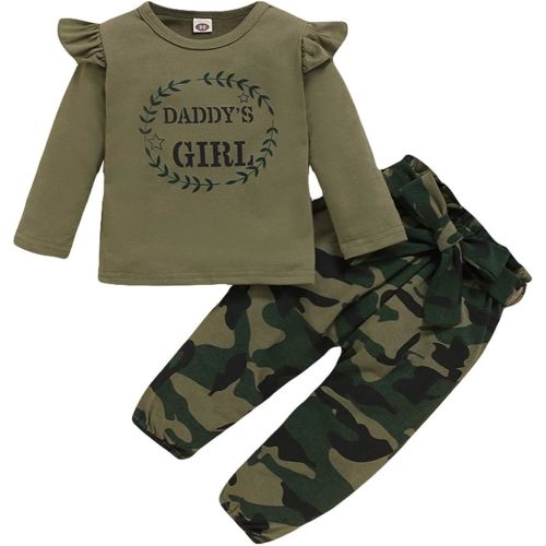 Mikrdoo Baby Girl Clothes Toddler Girl Outfits Long Sleeve Ruffle Shirt Tops Baby Camo Pants