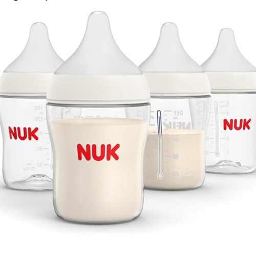 NUK Perfect Match 2-in-1 Natural and Anti-Colic Bottle with Medium Flow, Wide, Adaptable Nipple, 5oz., 4 Pack, BPA Free