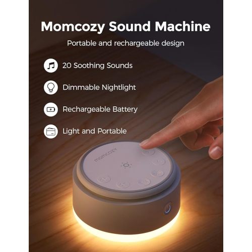 Momcozy Sound Machine for Baby-20 Soothing Sounds & Touch Warm Light Portable White Noise for Kids & Adults for Sleeping Timer and Memory | Ideal Travel Companion & Nursery Must-Have | 20 Soothing Sounds, Portable White Noise Machine for Sleeping, Timer a