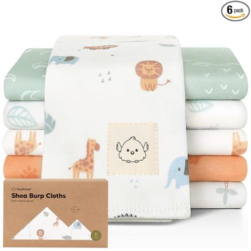 Organic Burp Cloths Baby Boy, Girl - 6-Pack Large 100% Cotton Burping Cloths for Babies, Spit Up Rags, Super Absorbent, Ultra Soft Newborn Rag, Gender Neutral, Machine Washable, Durable (Wilderness)