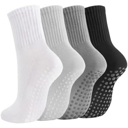 Breslatte Crew Pilates Socks with Grips for Women Non Slip Cotton Grip Socks for Yoga Hospital Barre Home Daily