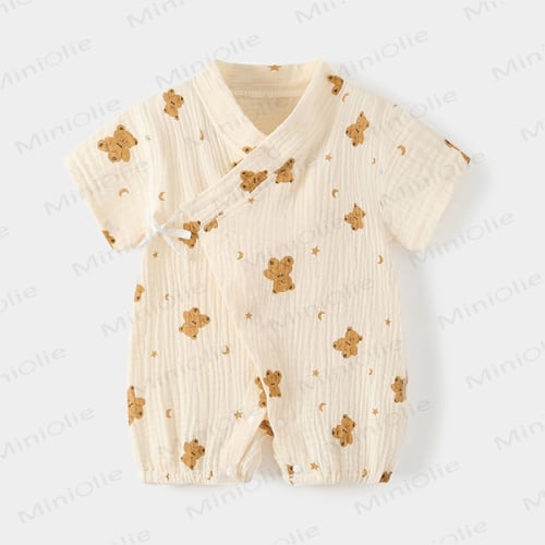 Baby Cartoon Printed Kimono Beige Romper