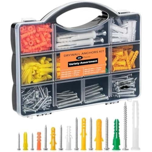 - 370 count Wall Kit with Anchors & Screws, Picture Kit for Wall Decor, Frames, Canvas, Drywall Anchor Assortment Kit for Sheetrock, Concrete & Brick, Picture Hangers in 5 Sizes