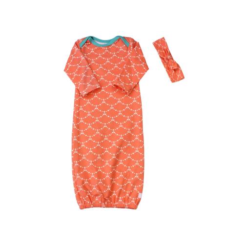 Newborn Baby Gown Infant Baby Gown Orange Teal Coral Mermaid Going Coming Home Outfit Coming Home Knot Headband Girl Outfit