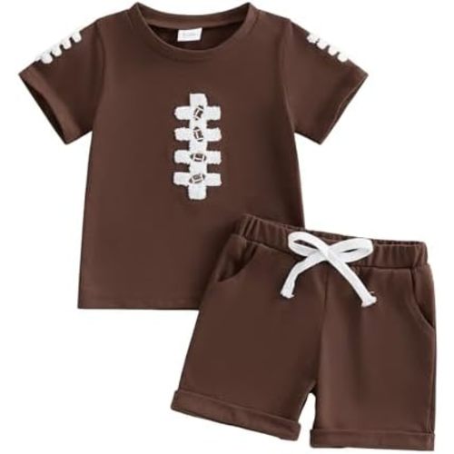 Douhoow Baby Boy Football Outfit Rugby Short Sleeve T-shirt Tops Shorts Toddler Boy Summer Clothes 2 Pcs Set