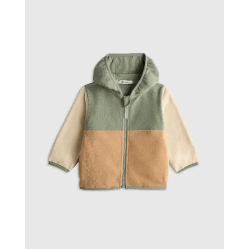 Kids Microfleece Cozy Jacket - Baby in Green/Tan, Size 12 18M