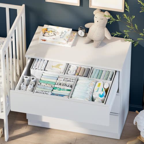Drawer Organizer Clothes Set of 12 White-Grey - Dresser Organizer For Nursery, Bedroom, Closet - Perfect Baby Clothes Organizer and Storage & General Nursery Organization or Dresser Drawer Organizers