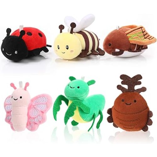 Meooeck 6 Pcs Cute Insect Plush 4 Inch Bug Stuffed Animals Ladybug Moth Beetle Bee Butterfly Mantis Keychains for Birthday Party Favors Classroom Prizes Christmas Stuffers Animal Collections