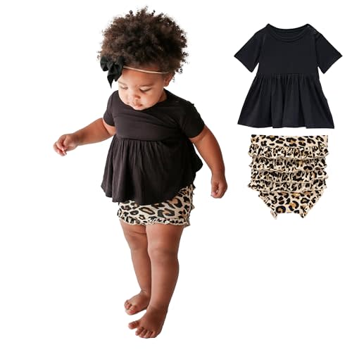 Posh Peanut Two Piece Set - Short Sleeve Peplum Top & Shorts Set - Breathable Viscose from Bamboo Baby Girl Outfits