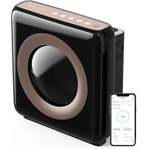 COWAY Air Purifier for Home Up to 1,575ft², App-Enabled Smart Technology, Compatible with Amazon Alexa, HEPA Filter for Smoke, Allergies, Odor, Auto Mode, Airmega AP-1512HHS Black