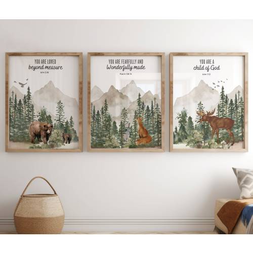 Mountain Nursery Art, Woodland Animal Print, Woodland prints, Adventure theme Nursery Art, Forest Nursery, Bible Nursery, Verse Nursery
