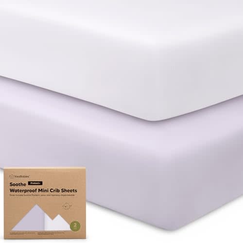 2-Pack Pack and Play Sheets, Waterproof Mini Crib Sheets Fitted - Organic Cotton Pack N Play Sheets for Graco Pack and Play Mattress, Playard Baby Crib Sheets, Neutral for Boy,Girl, Toddler (Lilac)