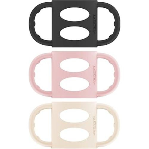 Dr. Brown's Narrow Baby Bottle Handles, 100% Silicone, Easy Grip Removable Handles for Bottle to Sippy Cup Transition, Black/Ecru/Pink, 3-Pack, 4m+