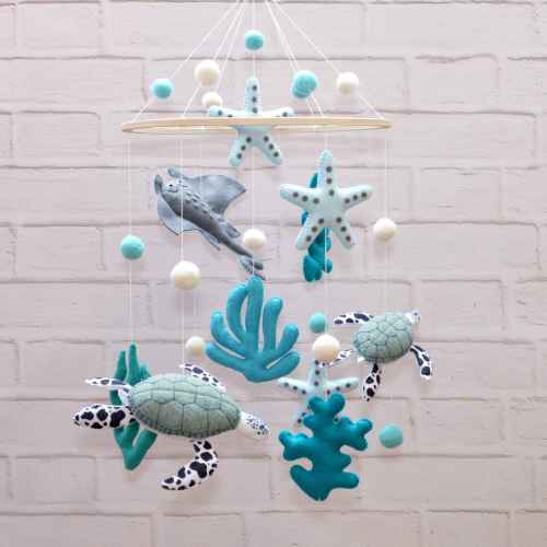Ocean Baby Mobile for Nursery | Handmade Felt Sea Turtle, Starfish & Coral Crib Mobile - Cozybabywear